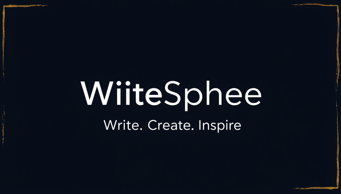 Main logo studio: YouTube banner 2560x1440 for “WriteSphere”. Display ONLY two text lines, exactly once: “WriteSphere” and “Write. Create. Inspire.” Spell every letter 