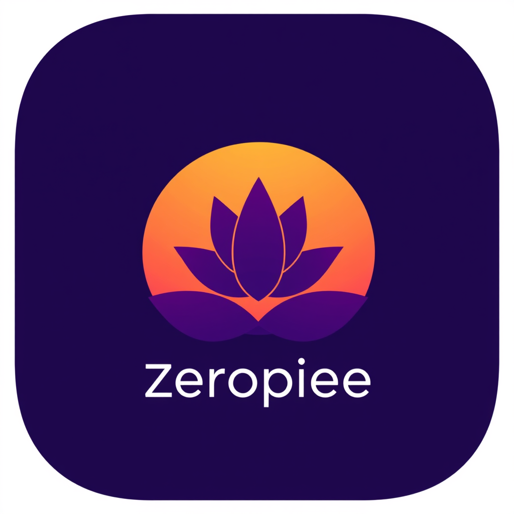 Main logo studio: rounded app icon logo for a meditation app, calming gradient, lotus symbol My Logo name Zeropiee
