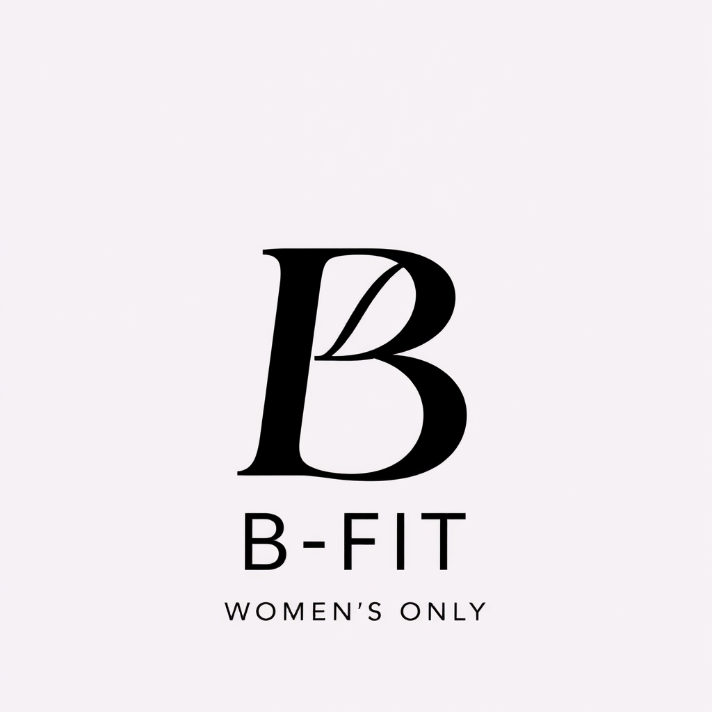 Main logo studio: Create an artistic, premium logo for B-FIT Women’s Only. Make the B the creative signature: an elegant, bold, custom-designed shape with subtle moveme