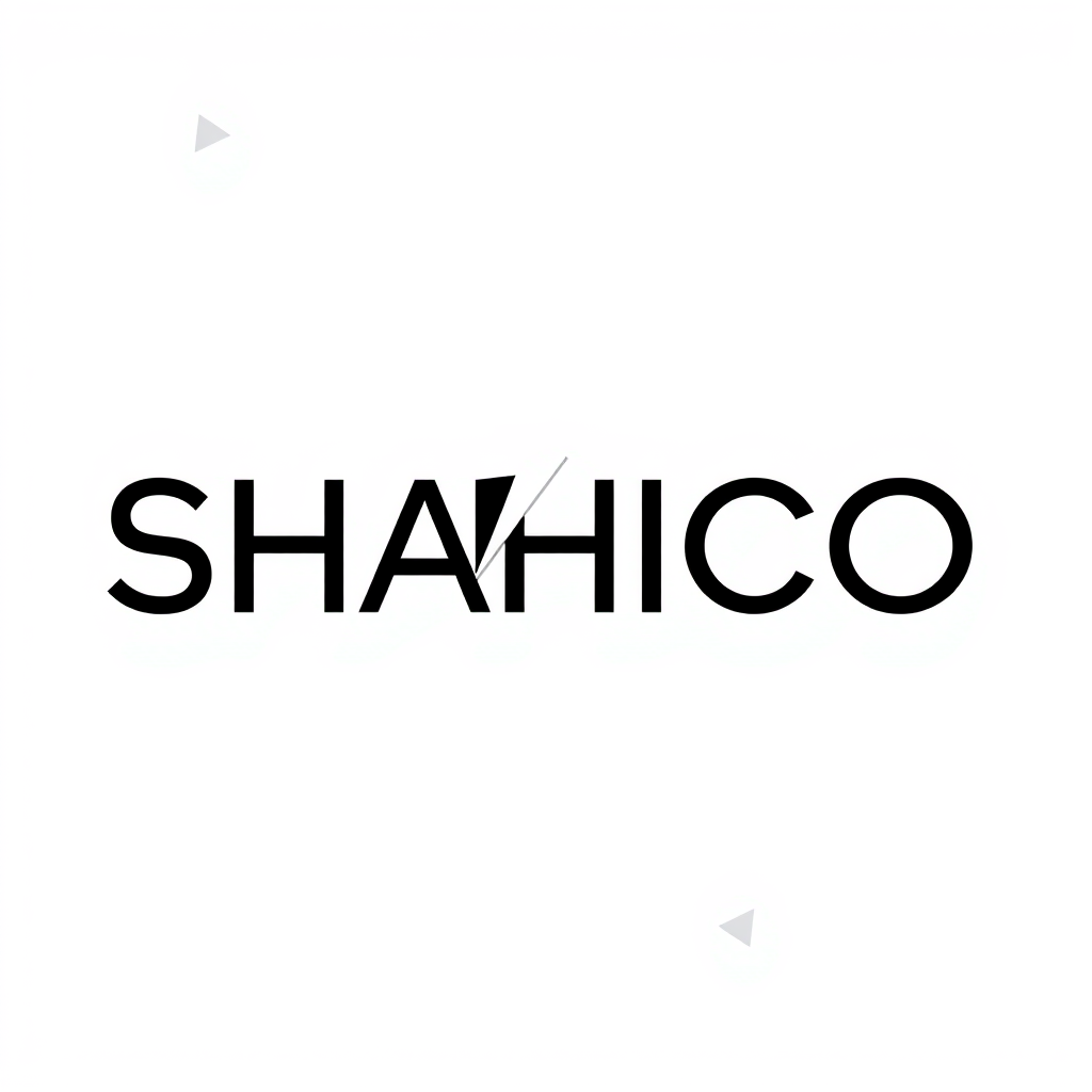 Main logo studio: Create a modern minimalist logo for "SHAHICO". Combine a geometric "SH" monogram with a subtle lightning shape integrated into the letters. The lightn