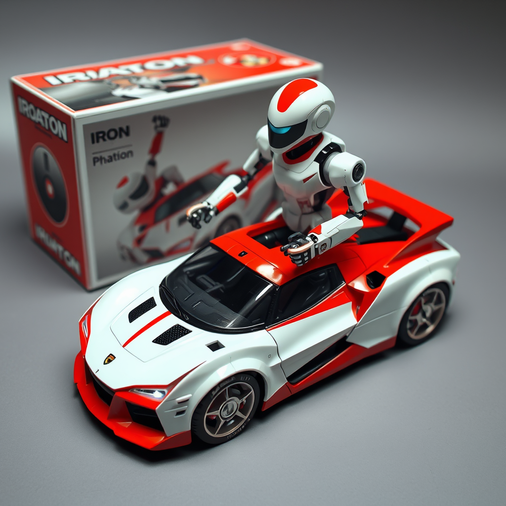 Main logo studio: NAME IRON PHATON IS A ROBOT CAR WITH BOX COULEUR RED WHITE