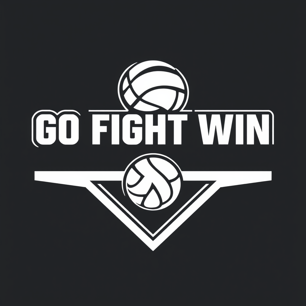 Main logo studio: Erstelle ein einfarbiges Logo für einen Babybody zum beplotten. Es soll unser Teamspruch "Go Fight Win SCG" darauf stehen und ein Volleyball zu sehen 