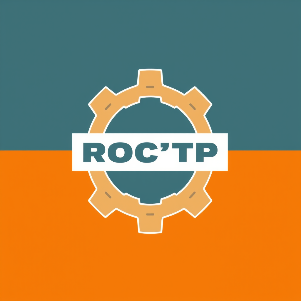 Main logo studio: nom ROC'TP logo forme godet pelle mécanique hydraulique