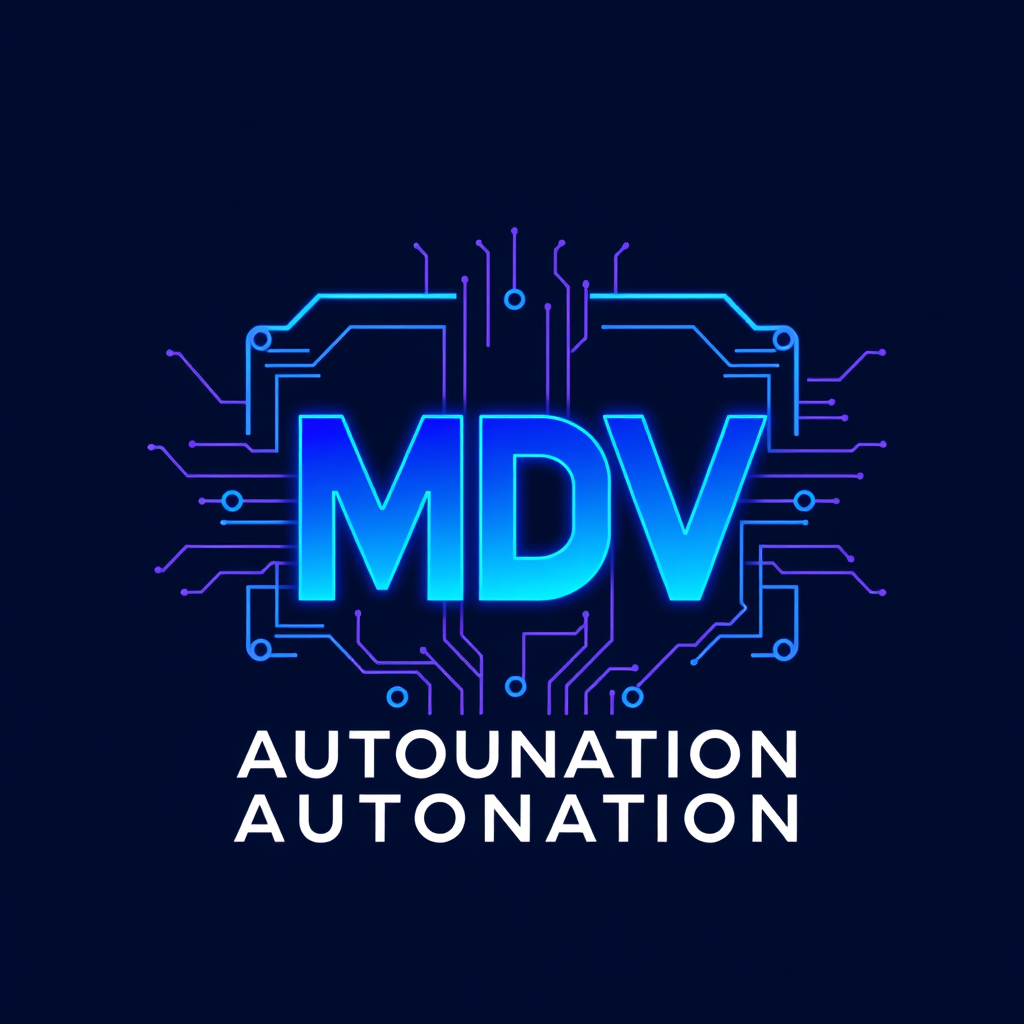 Main logo studio: Premium MDV Automation logo. Create ONE futuristic electronic circuit-shaped symbol, like a single integrated circuit design. Inside this one circuit 