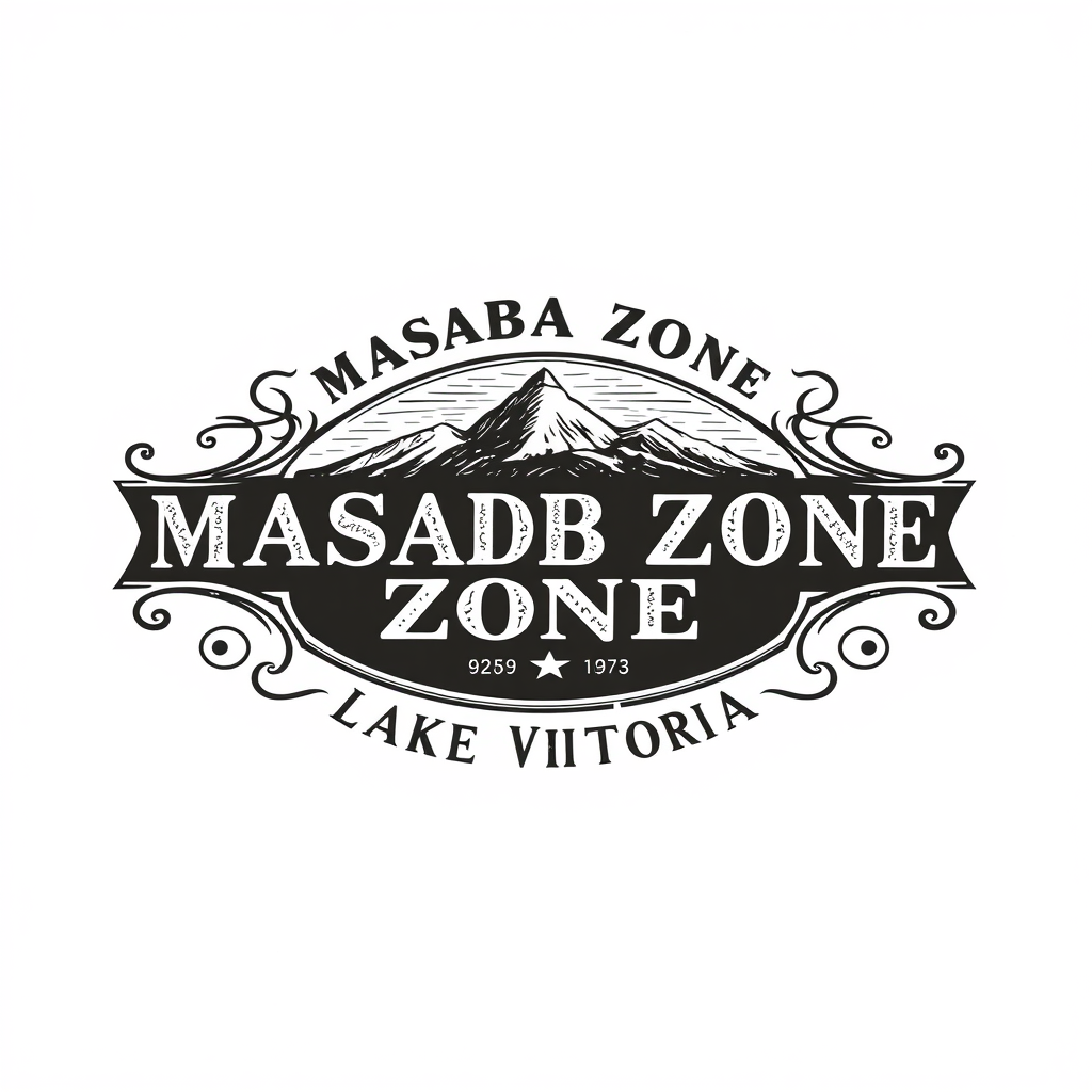 Vintage Logo idea: vintage retro logo for MASABA ZONE LAKE. VICTORIA , classic retro design, aged typography, hand-drawn vintage illustration style, ornamental flourishe