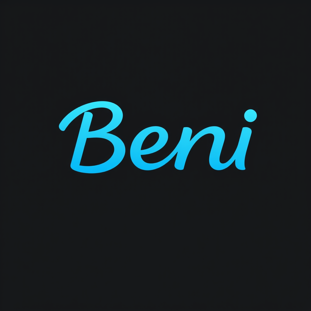 Main logo studio: I want a logo with the name "Beni," in light blue, with a black background.