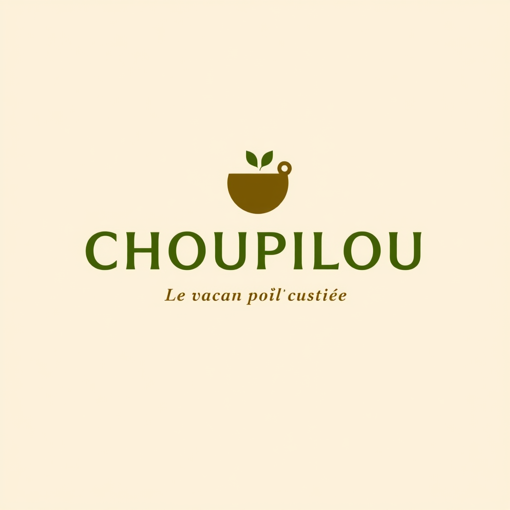 Main logo studio: Crea un logo elegante y profesional para CHOUPILOU, una marca de comida artesanal. Colores crema, verde oliva y terracota. Diseño natural, cálido y mi