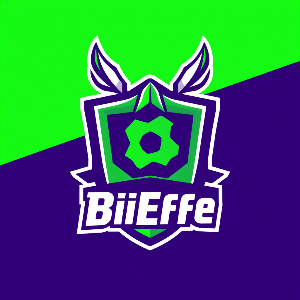 Main logo studio: Create a modern, powerful fantasy football logo for a team called “BiEffe”. Use green and purple as the main colors, with a bold, competitive and slig