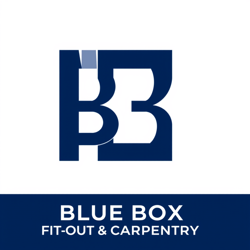 Monogram Logo idea: monogram logo combining the letters Create a premium minimalist corporate logo for "BLUE BOX FIT-OUT & CARPENTRY LLC". The main logo symbol must be fo