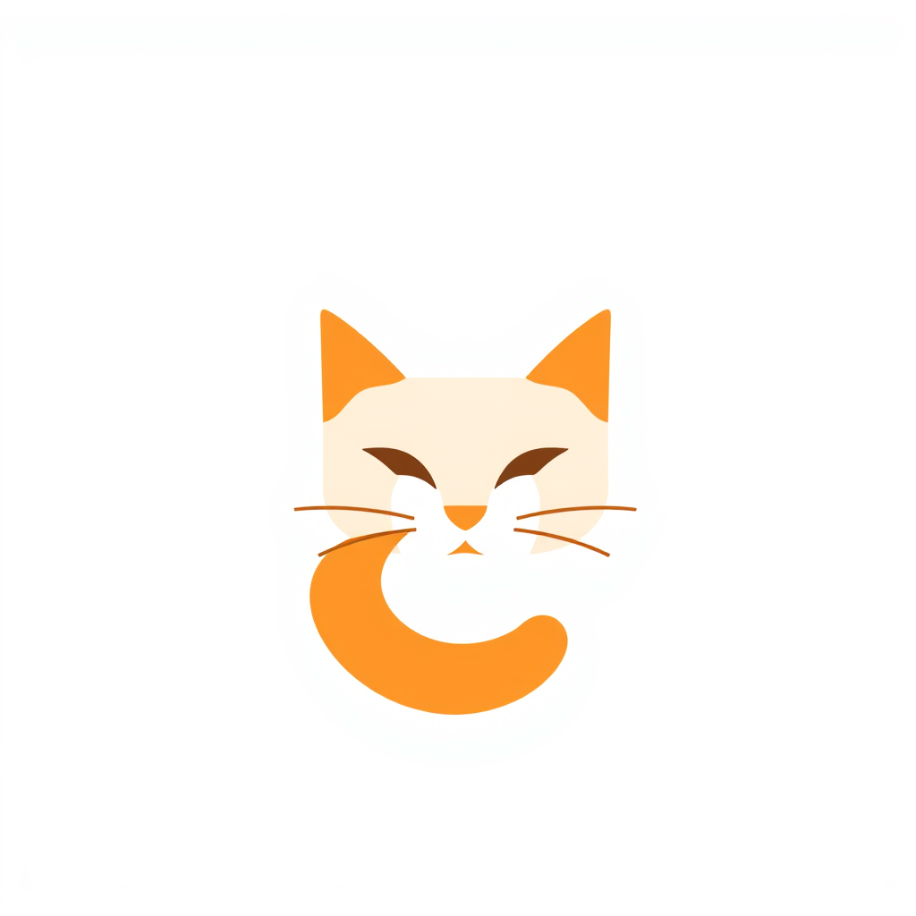 Minimalist Logo idea: minimalist logo, simple geometric mark for Hazme un logo para una repostería de un tierno gatito color naranja sentado con un postre de pastel de fres