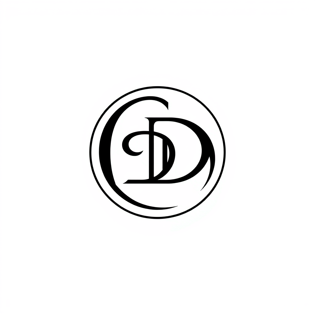 Monogram Logo idea: monogram logo combining the letters Create a minimalist geometric monogram combining the initials C and D into ONE unified circular symbol. Both lette