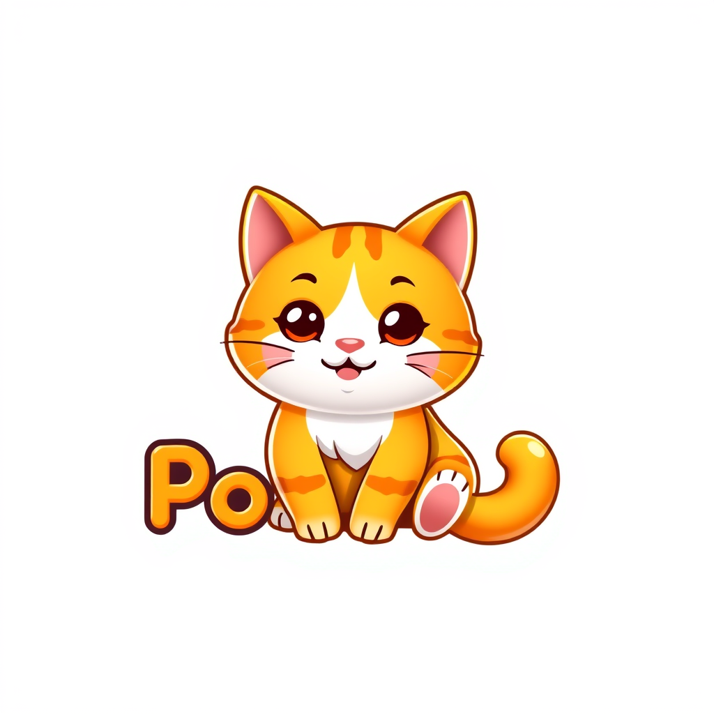 3D Logo idea: 3D logo for Podrías hacerme un logo para postres que sea un gato naranja al estilo de los personajes chiikawa que sea colores pastel colores kawaii , 
