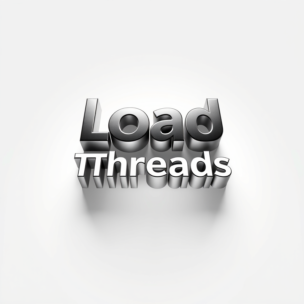 3D Logo idea: 3D logo for Load Threads , three-dimensional render, realistic depth and shadows, glossy or metallic surface, dramatic lighting, centered composition,