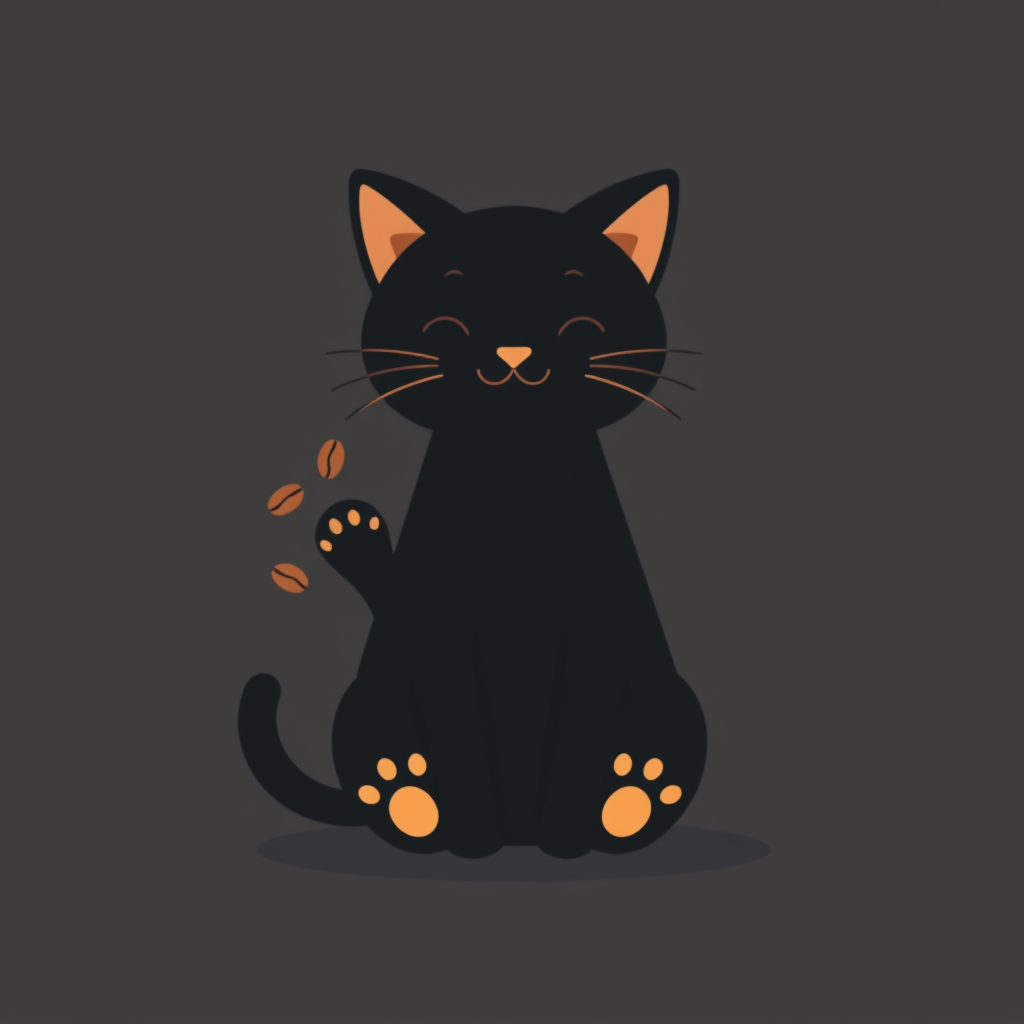Main logo studio: Minimalist flat vector logo of a cute, natural-looking black cat sitting upright. Clearly recognizable cat anatomy, rounded head, triangular ears, vis
