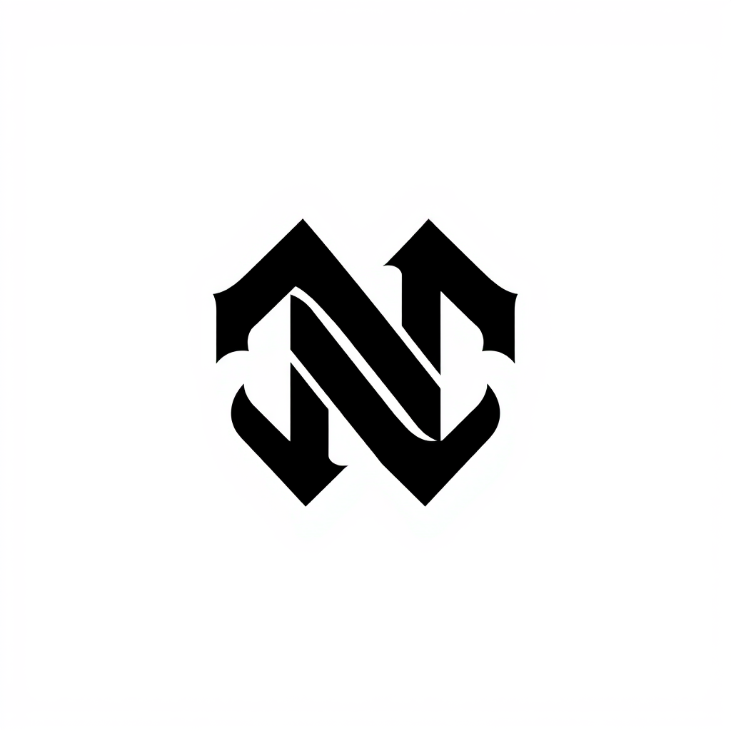 Lettermark Logo idea: lettermark logo of the letters N and H, a online gaming startup, Intertwined and mysterious letters, dark black. Should serve the purpose of brand - n