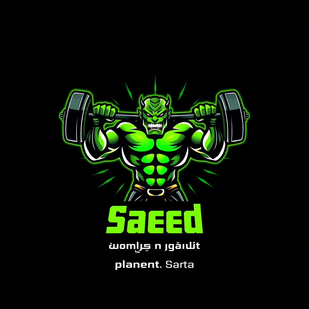 Main logo studio: Aggressive premium bodybuilding supplement logo. Black background with phosphorescent neon green glow. Center: a muscular supplement container with ar