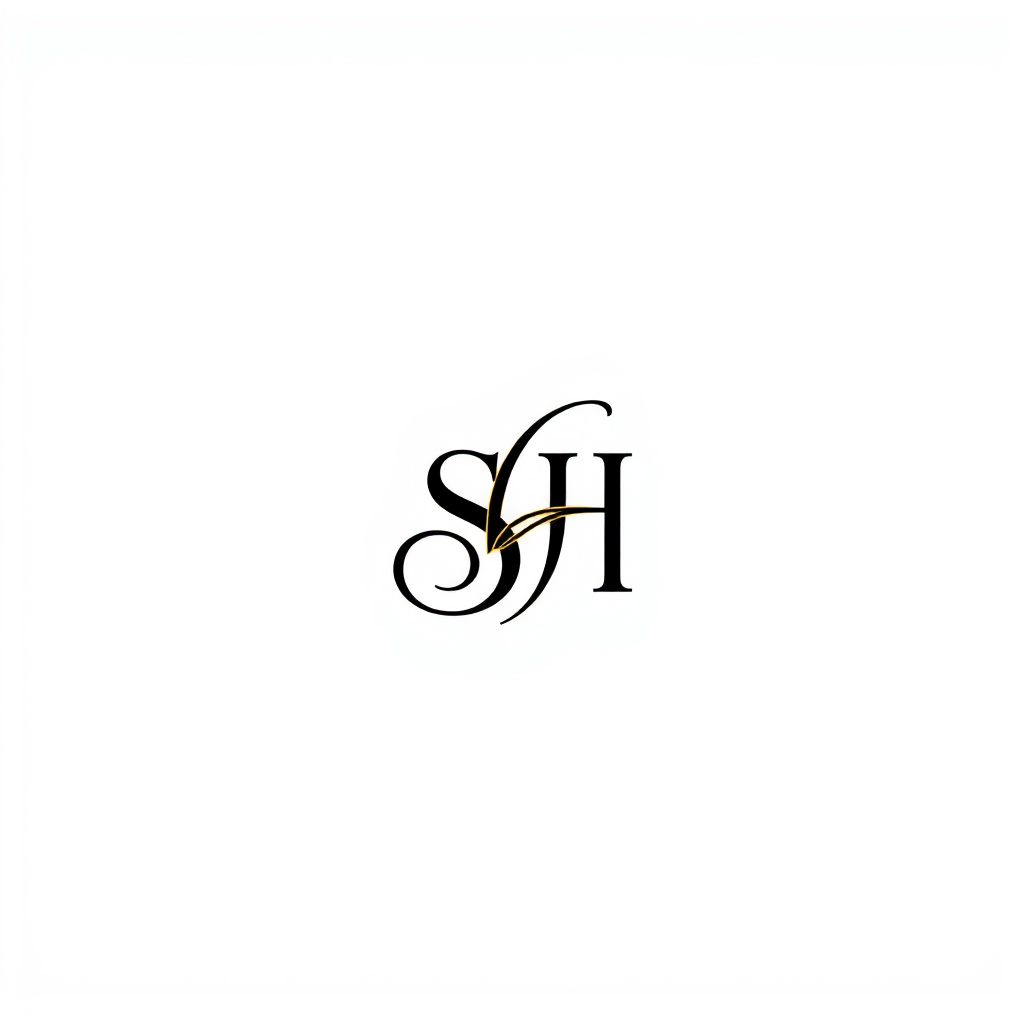 Monogram Logo idea: monogram logo combining the letters Disegna un logo con le iniziali SH in carta da zucchero con un carattere arial , elegant intertwined letterforms,