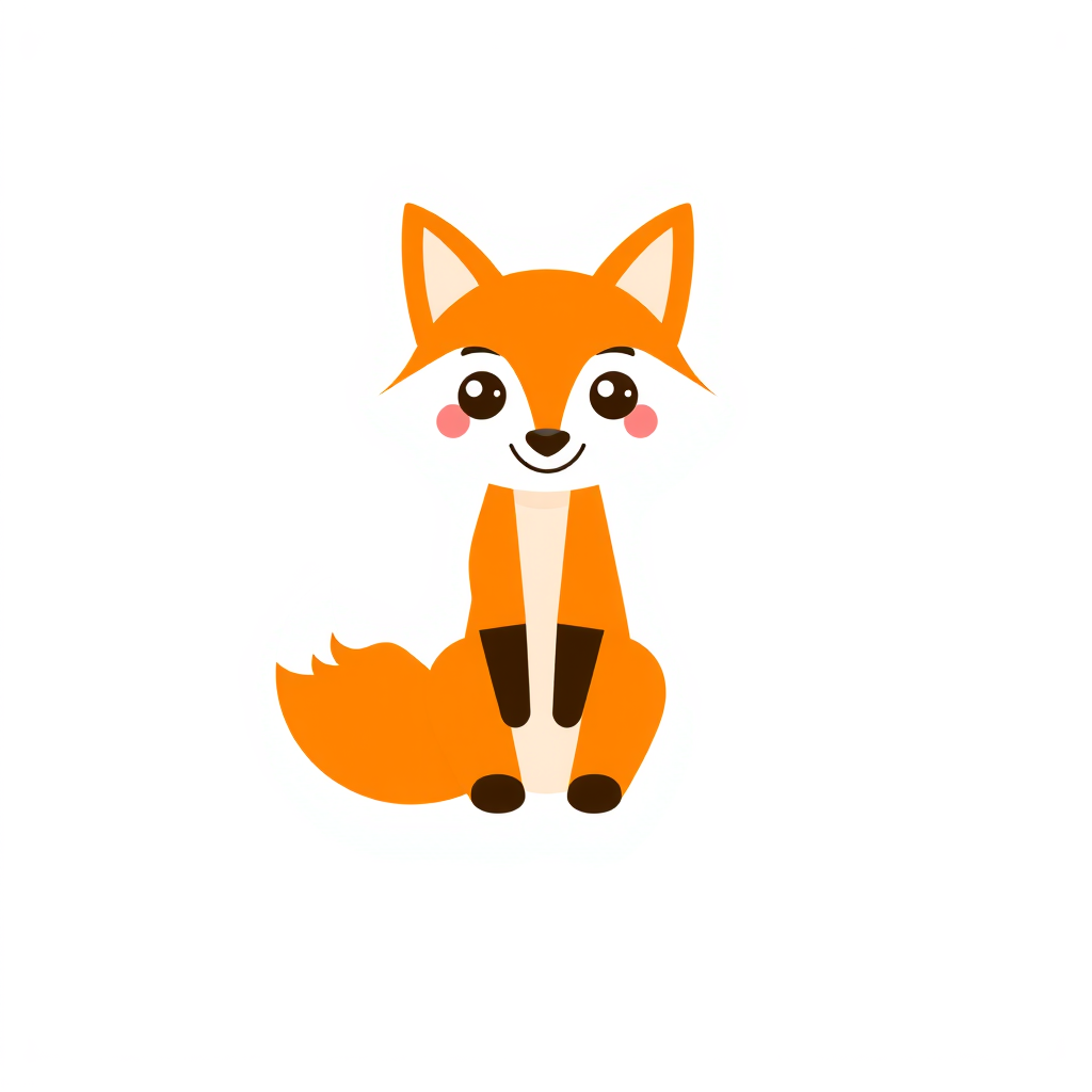 Wordmark Logo idea: wordmark logo of friendly geometric fox mascot logo for a kids learning app, orange , bold clean typography, flat vector logo, centered, solid white b