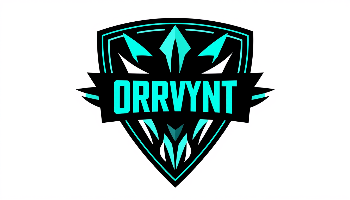 Wordmark Logo idea: wordmark logo of bold esports team emblem banner, black and neon teal. NAME Orrvynt , bold clean typography, flat vector logo, centered, solid white b