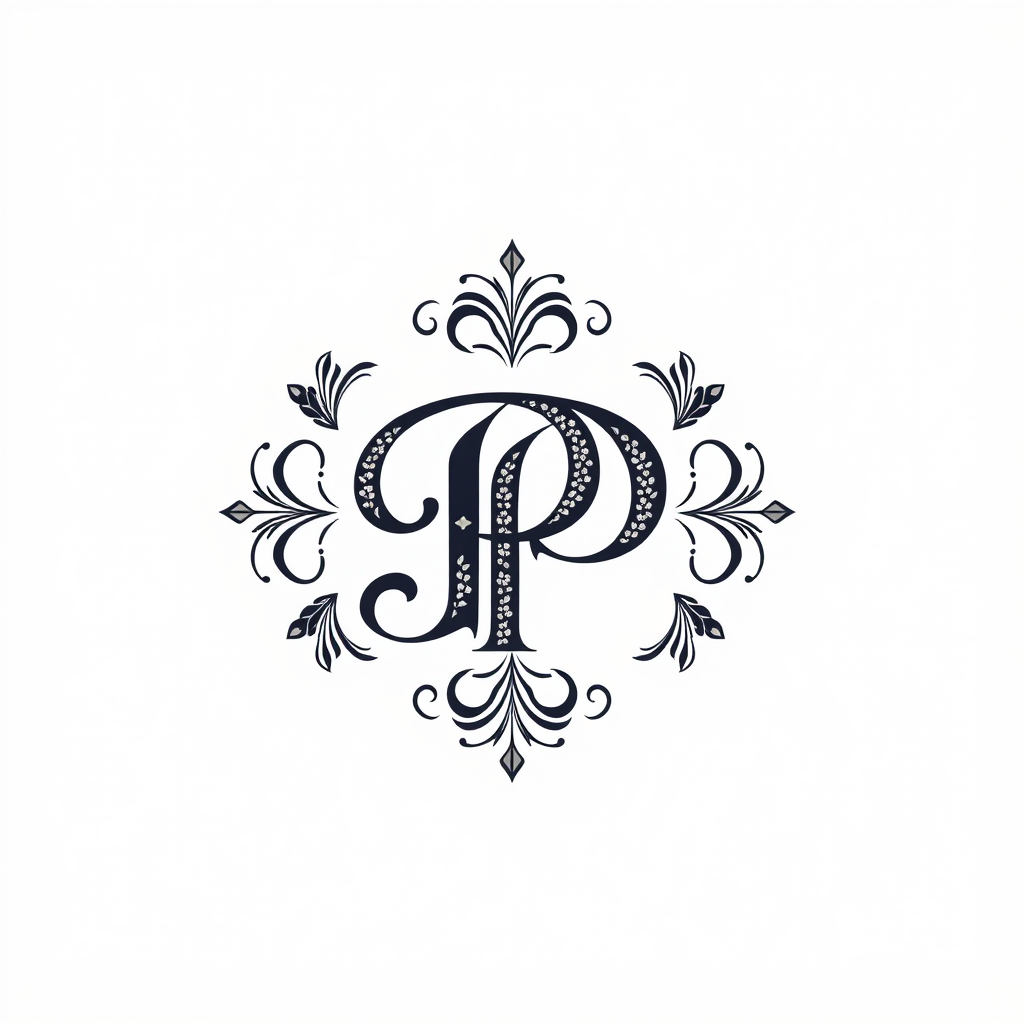 Monogram Logo idea: monogram logo combining the letters P + P + chikankari design , elegant intertwined letterforms, flat vector logo, centered, solid white background, h