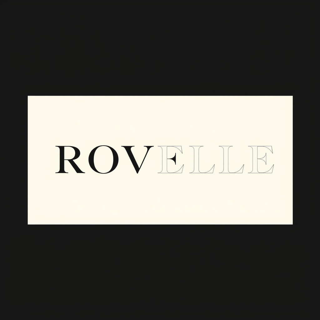 Main logo studio: ROVELLE — minimalist luxury fashion brand, elegant serif wordmark, black and ivory, premium editorial style, no icon, no tagline.