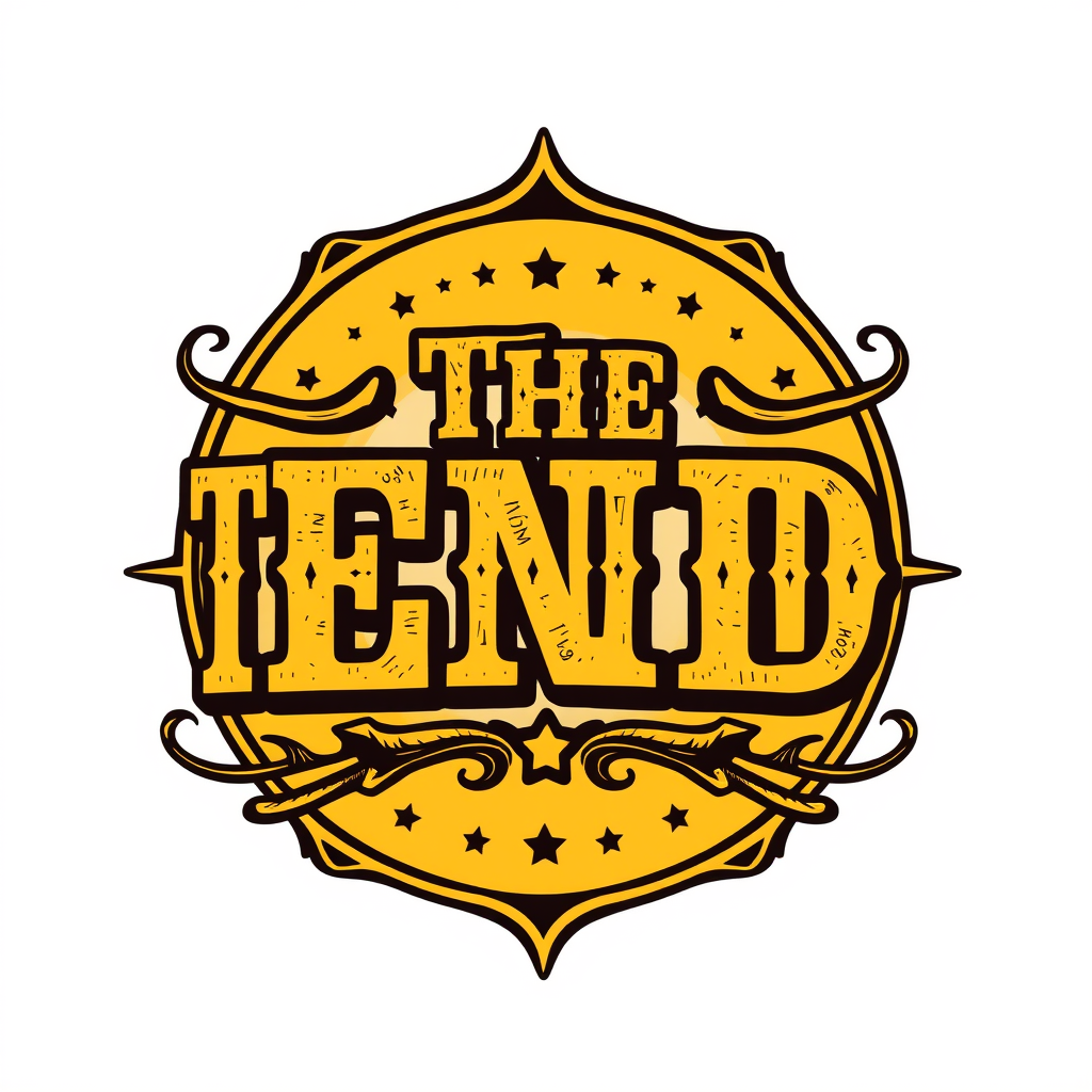 Vintage Logo idea: vintage retro logo for make a logo "The End" western style, with yelloish colors , classic retro design, aged typography, hand-drawn vintage illustrat