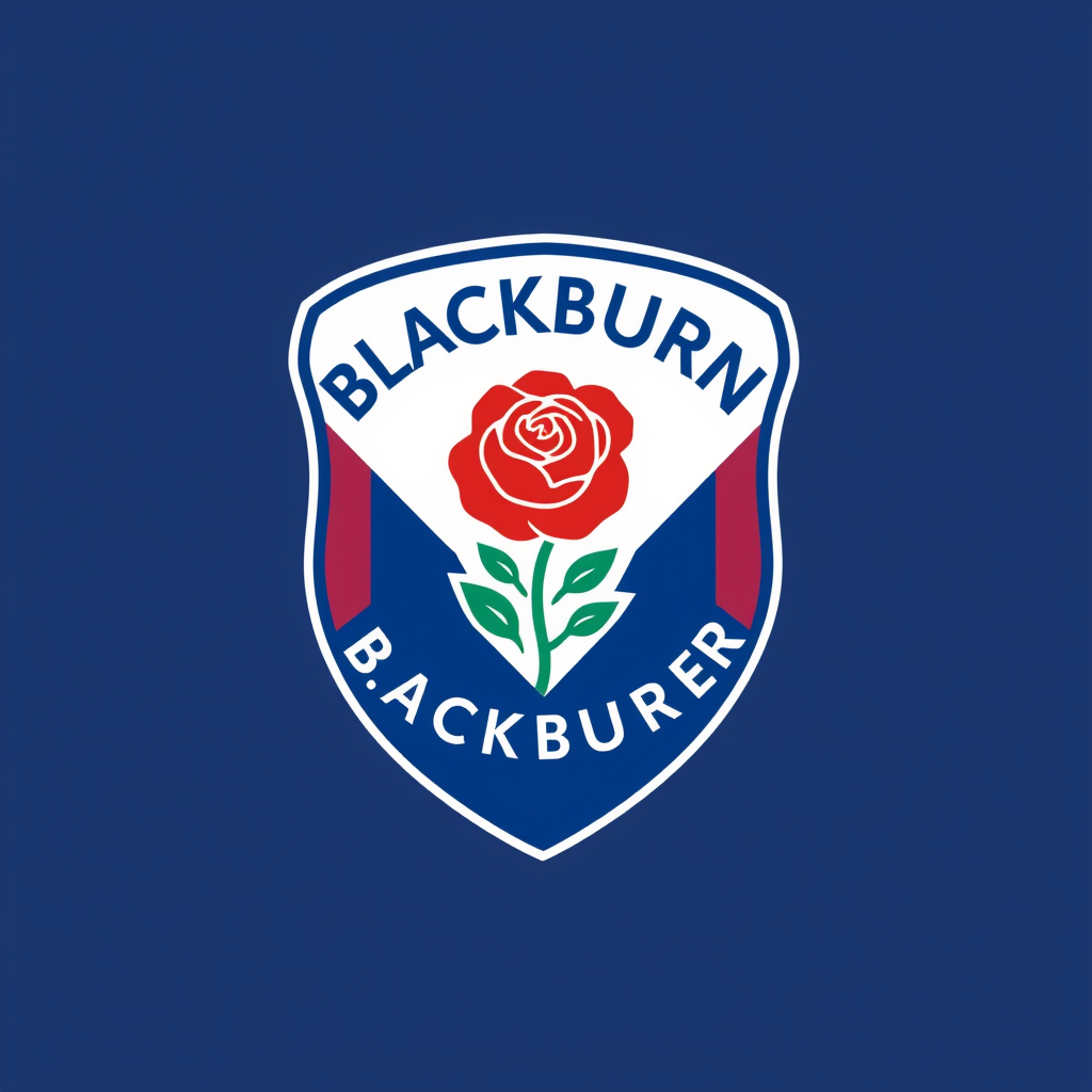 Main logo studio: Can you Design a new logo for Blackburn fc but has to relate to there club Red Rose in the middle please White background Outline in blue Says Blackbu