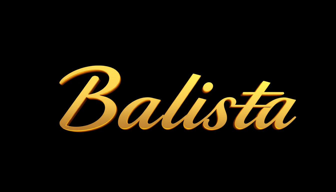3D Logo idea: 3D logo for A simple, elegant 3D metallic gold logo. The word “Balista” must be spelled exactly B-A-L-I-S-T-A. The arrowhead is on the LEFT. The word
