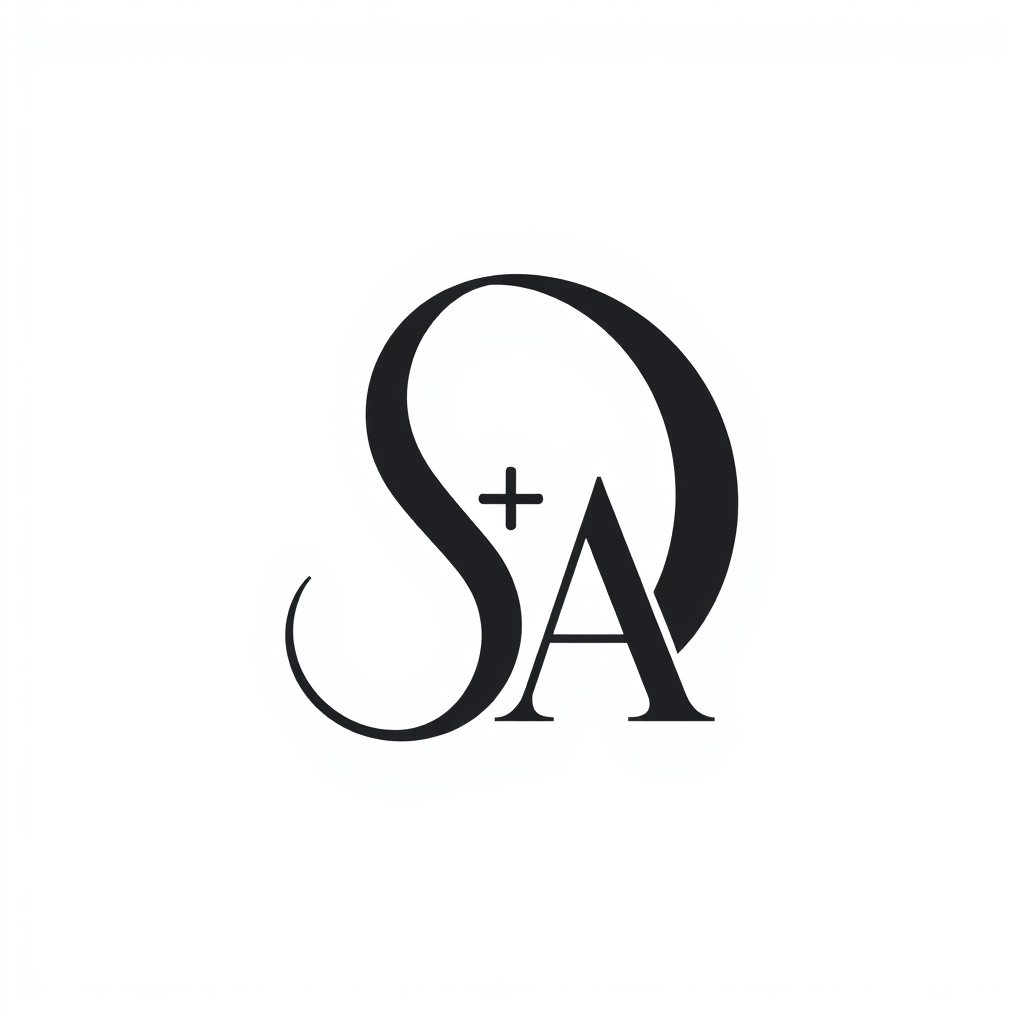 Lettermark Logo idea: lettermark logo of the letters R+ S + A + moon , monogram initials, elegant typographic design, interlocking or stacked letters, flat vector logo, cen