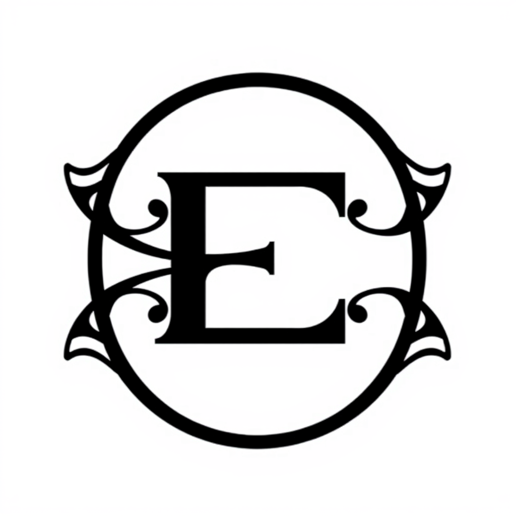 Monogram Logo idea: monogram logo combining the letters Logo E , elegant intertwined letterforms, flat vector logo, centered, solid white background, high contrast, luxur