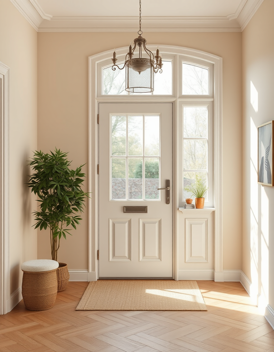 Paint Color idea: room repainted in a new wall color from the photo, accurate paint finish, photorealistic interior render, Refaire l'entrée de ma maison autour de la p