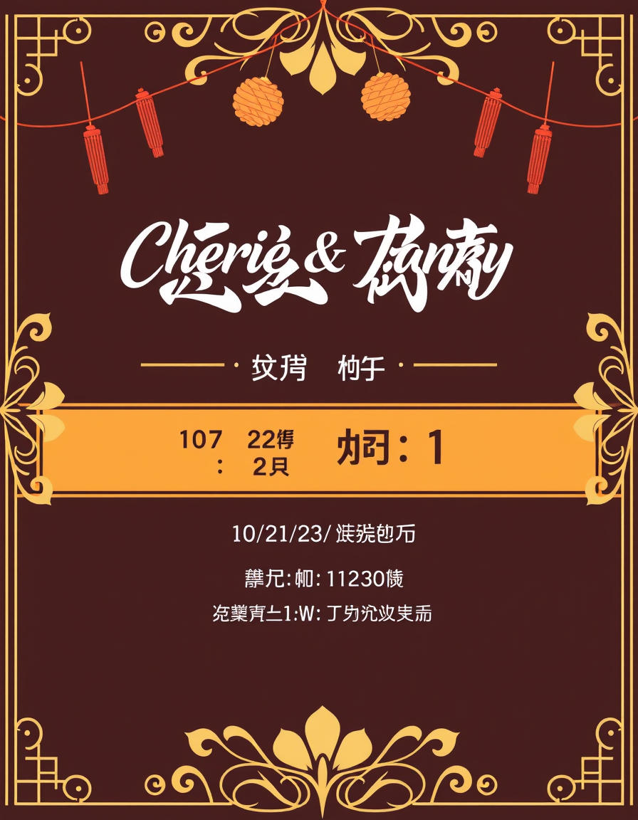 Invitation idea: party invitation design, festive layout, decorative border, space for event details, 腮紅水彩牡丹與優雅字體的電子邀請 金色手寫字體與象牙白花卉邊框的 Cherie & Tony 日期：10/23 時間：11:00 