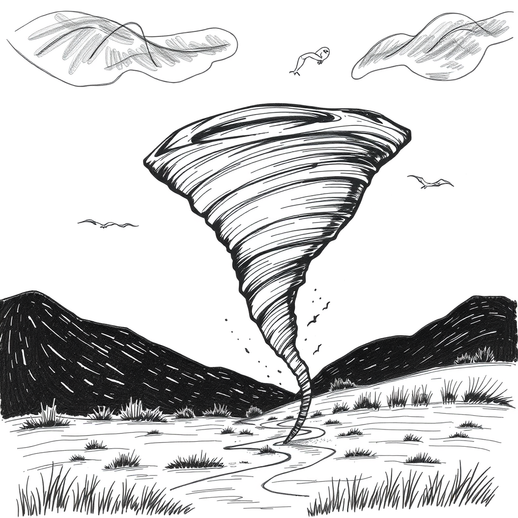 Main painting studio: a tornado drawing with a tornado