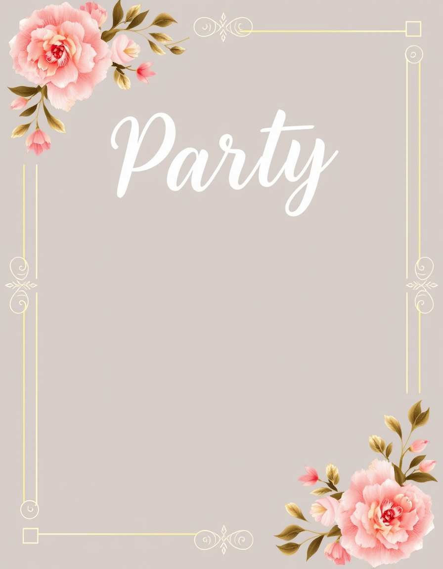 Invitation idea: party invitation design, festive layout, decorative border, space for event details, una invitación de boda con caligrafía dorada y borde floral marfi