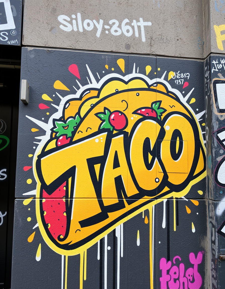 Main painting studio: wildstyle graffiti that says taco