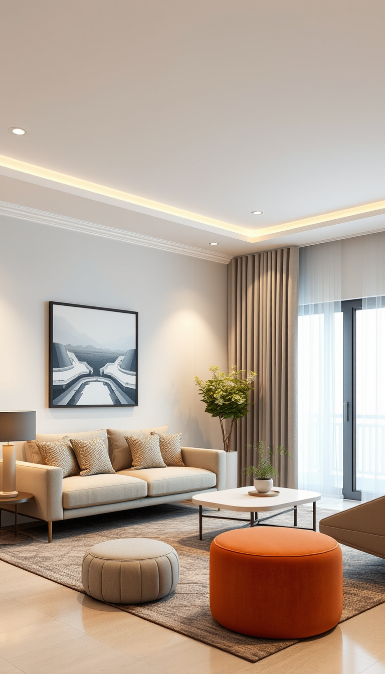 Interior Design idea: AI interior design, cohesive furniture layout decor and lighting, photorealistic interior render, غرفة داخلية واحدة مفتوحة تحتوي بوضوح على ثلاثة أقسام
