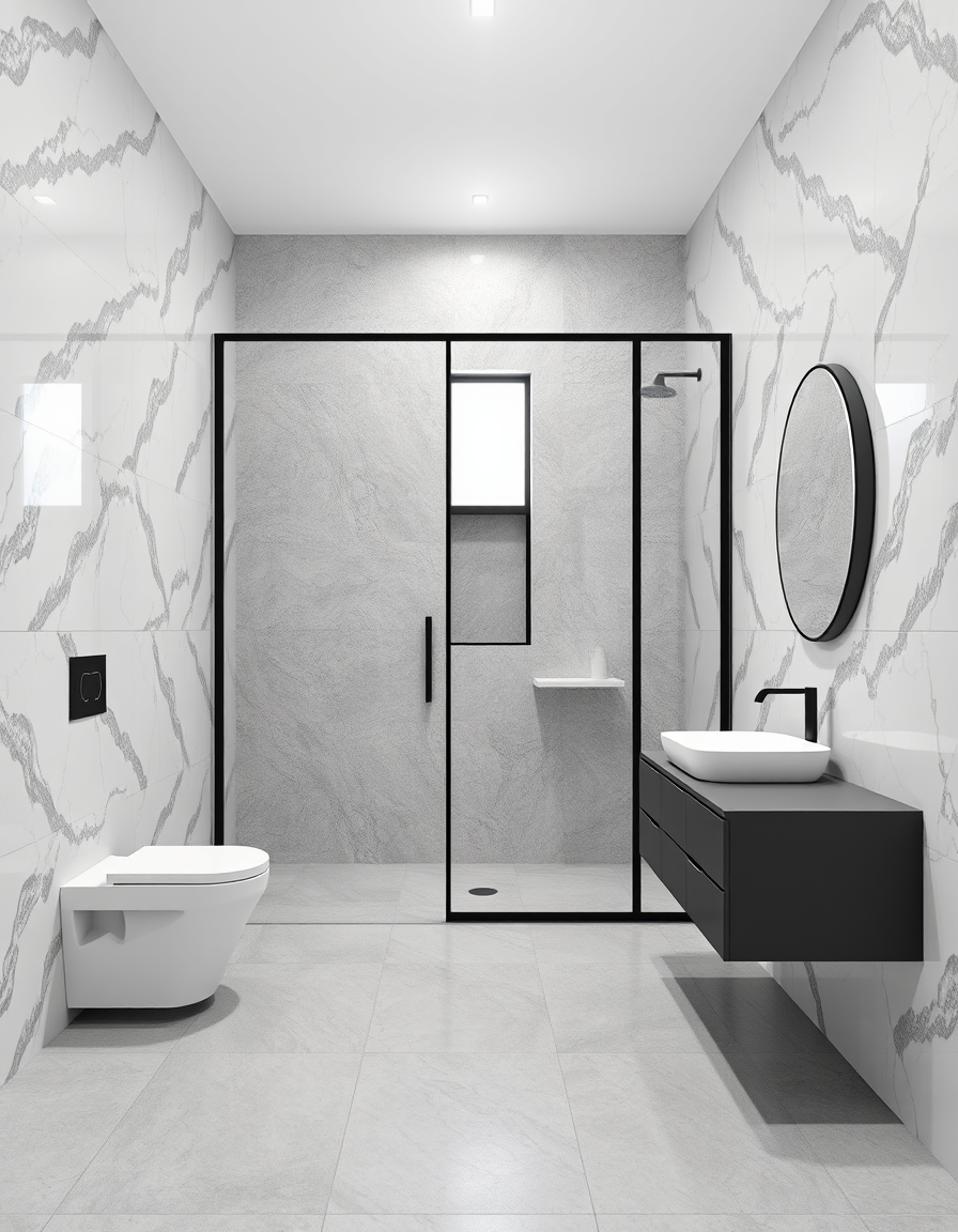 Bathroom Design idea: AI bathroom design, tiled surfaces vanity and fixtures, photorealistic interior render, Photorealistic interior architectural render of a spacious 25 