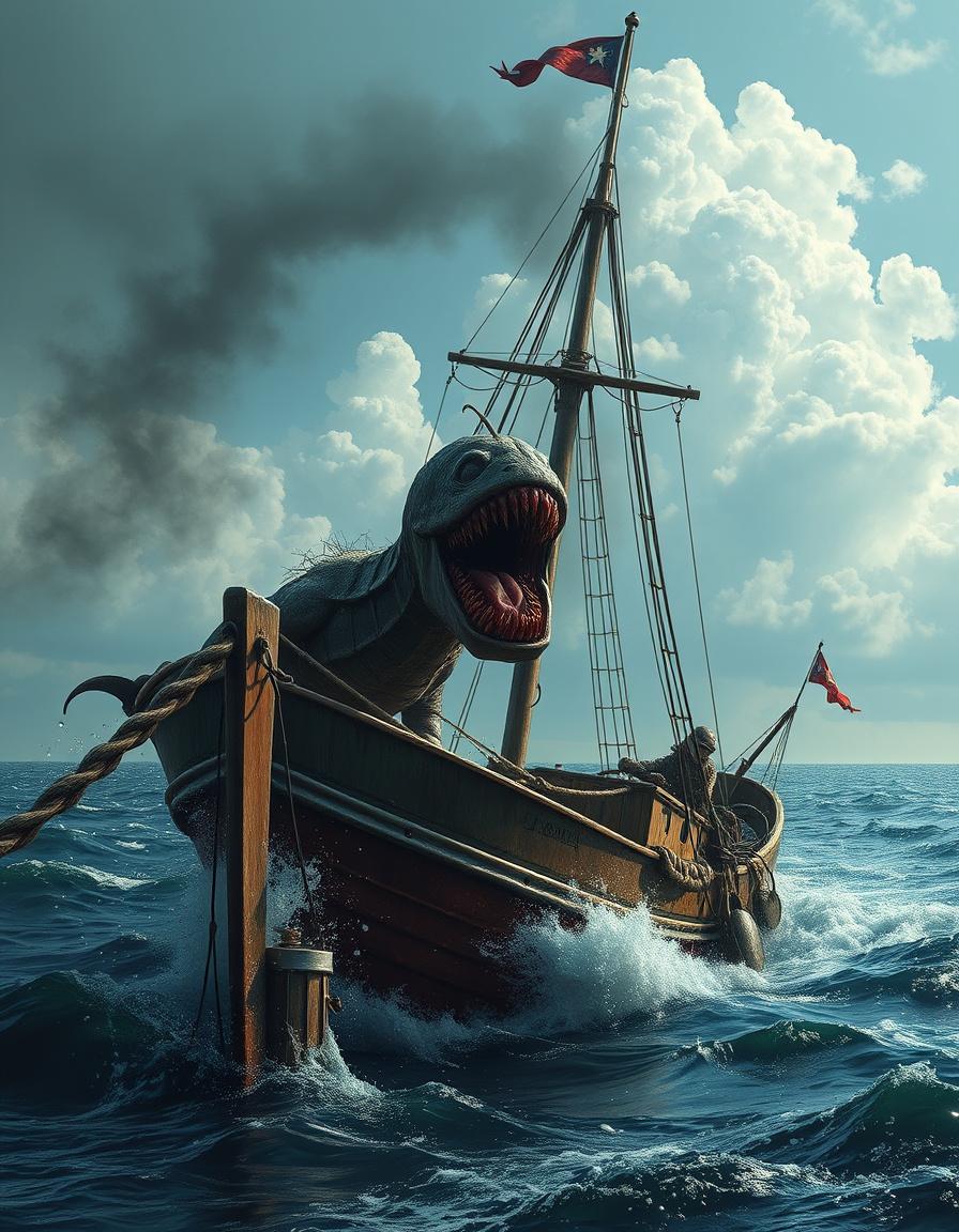 AI Painting prompt example created from the prompt: A seamonster attacking a fishing boat