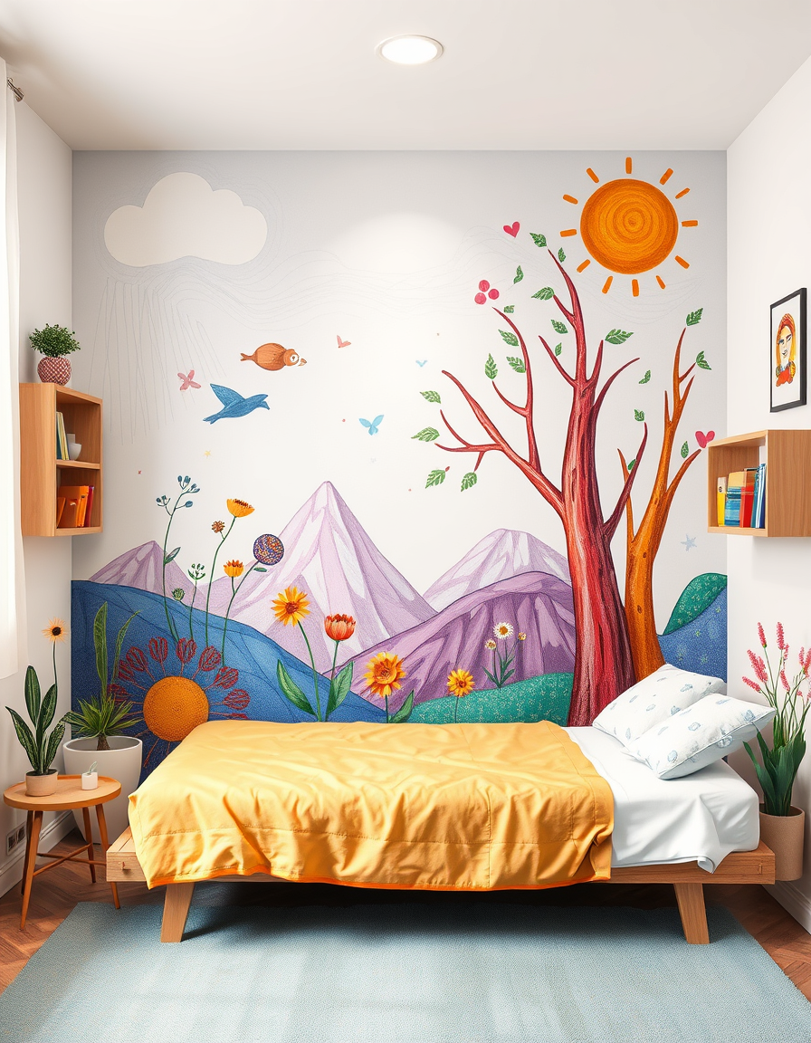Wall Art idea created from the prompt: print-oriented artwork composed for a chosen room, frame ratio, and viewing distance, deliberate composition, Colourful, easy to draw mural