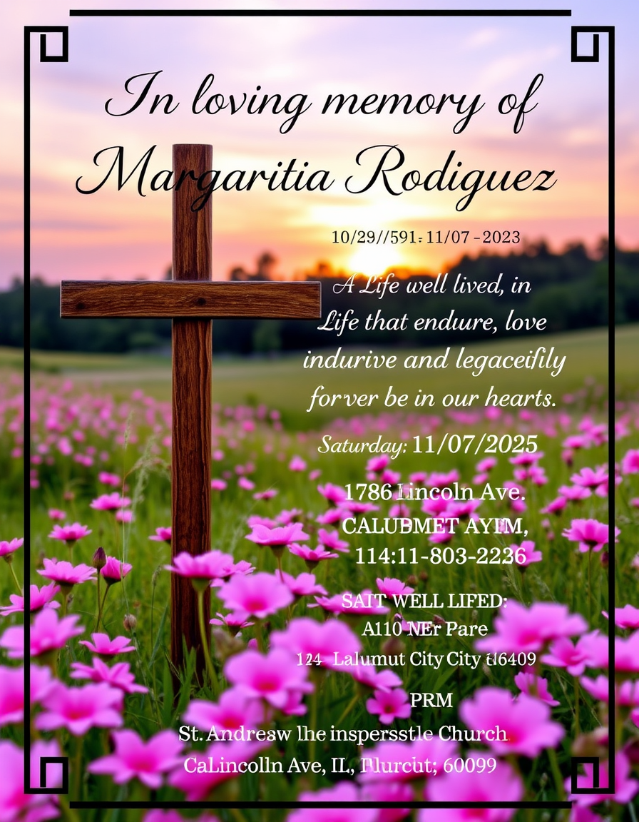 Invitation idea: party invitation design, festive layout, decorative border, space for event details, create an image with a wooden cross off to one side in the middle
