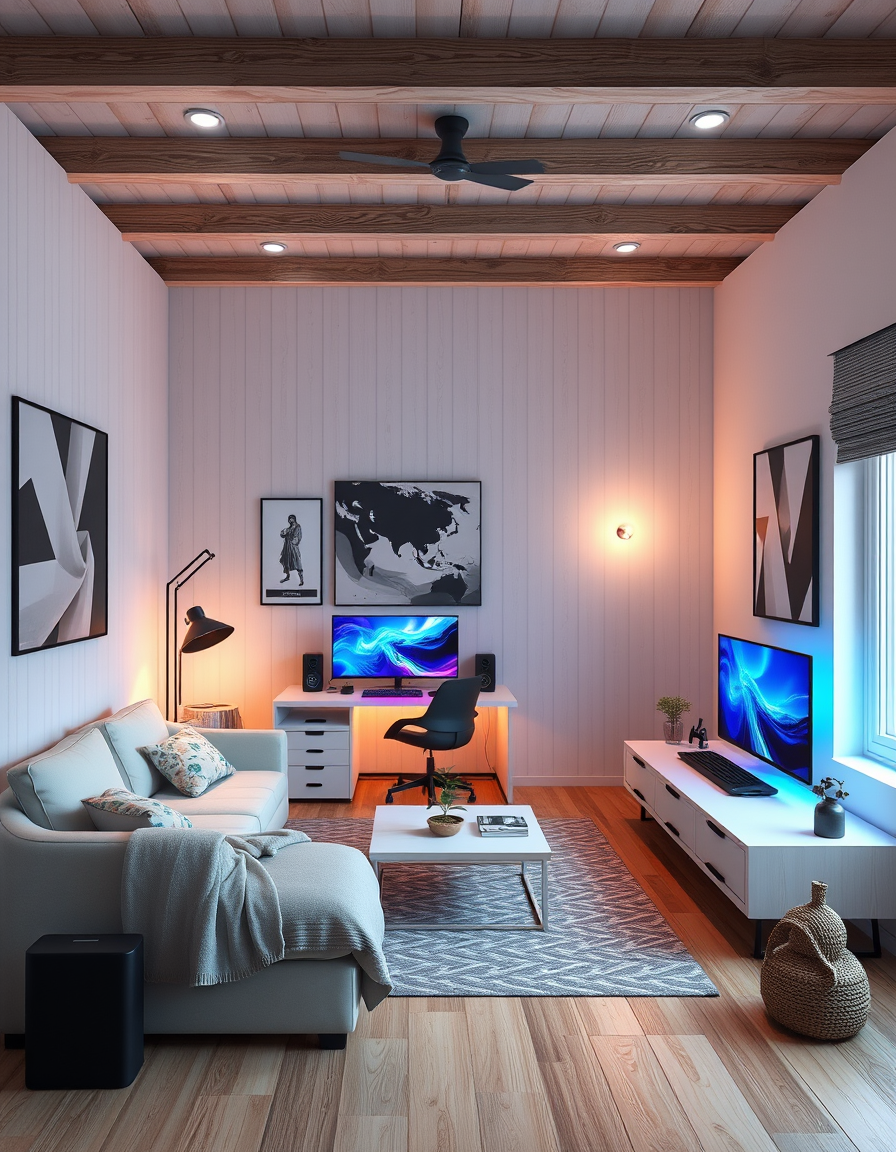 Room Design idea: AI room design, full room layout furniture and lighting, photorealistic interior render, Lav mit rigtige, lille soveværelse om. Værelset er ikke særli