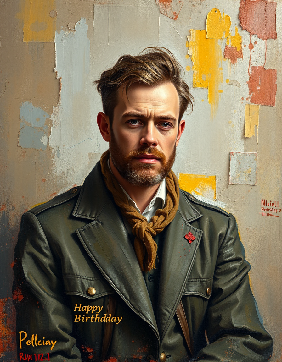 Oil Painting idea created from the prompt: oil painting style, rich textures, brushstrokes, impasto technique, please create a birthday card for a male boss that can be inserted with