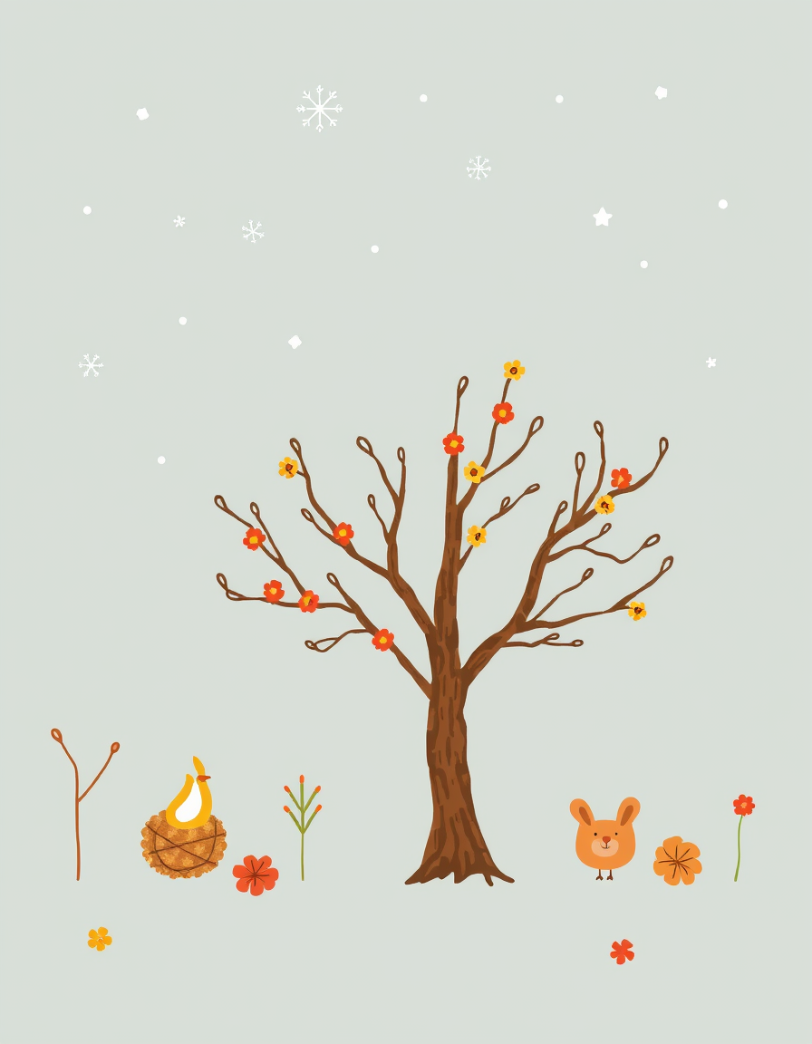 Greeting Cards idea: greeting card design, warm illustration, space for message, hand-drawn tree card , printable greeting card