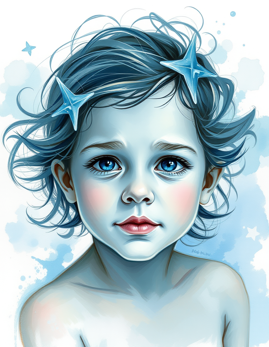 Main painting studio: Créer portrait enfant et buste jouant eau visage très net , le restant floud style aquarelle. Belle couleur et beau contraste