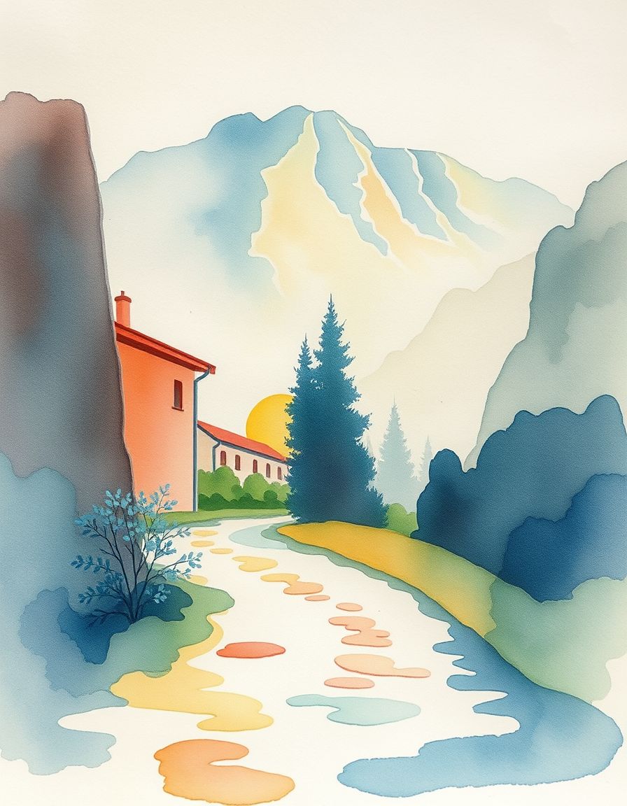 Picture Into Watercolor idea: turn picture into watercolor, transparent washes, paper texture, soft pigment edges, 1930s , delicate watercolor painting, luminous color, hand-painte