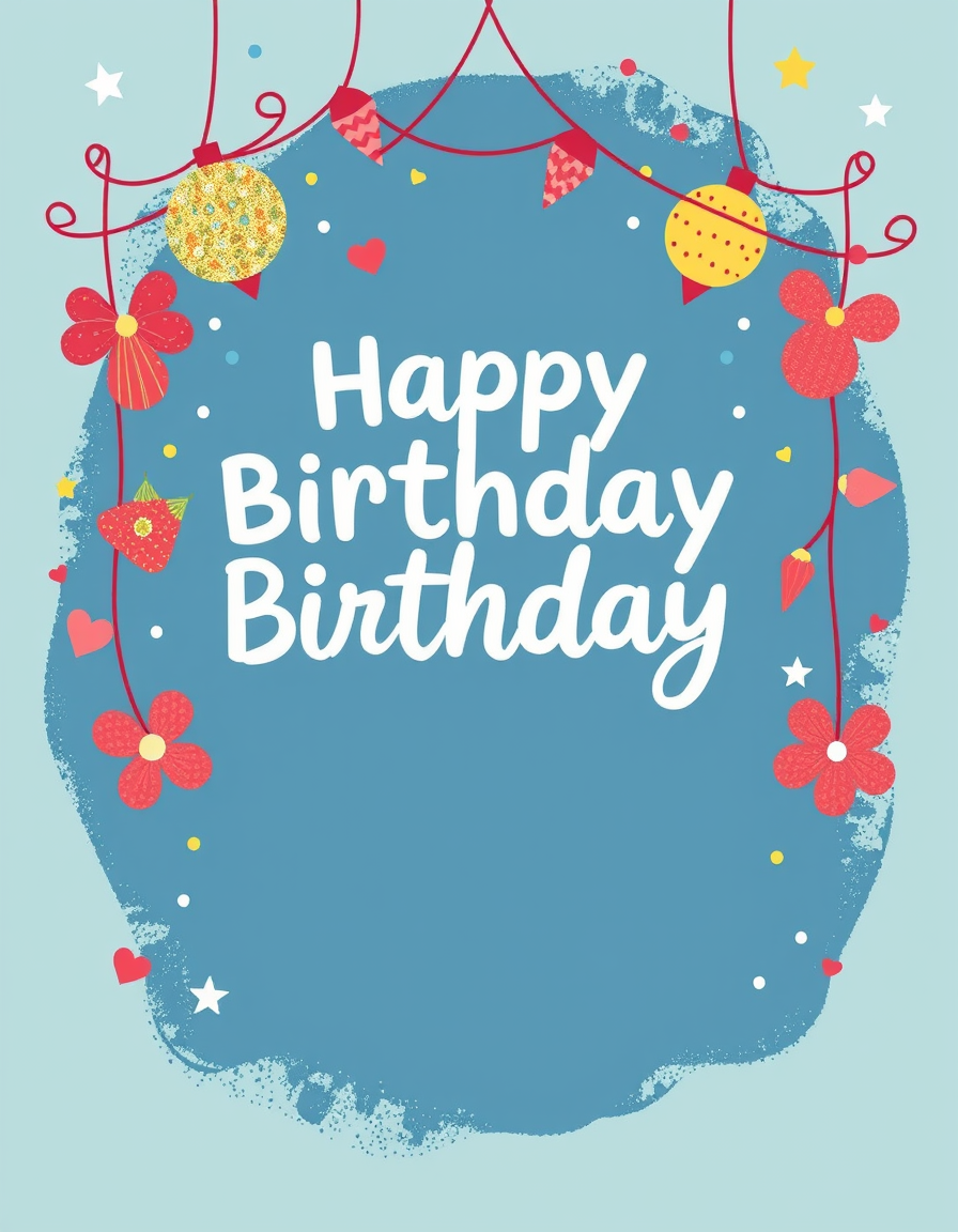 Birthday Cards idea: birthday card design, cheerful festive artwork, space for greeting, mar , printable birthday card
