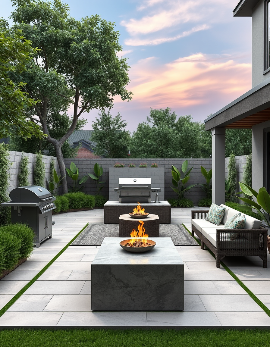 Backyard Design idea: AI backyard design, outdoor living space, patio greenery and seating, photorealistic render, Tengo un patio de 25 por 30 quiero poner una piscina un g