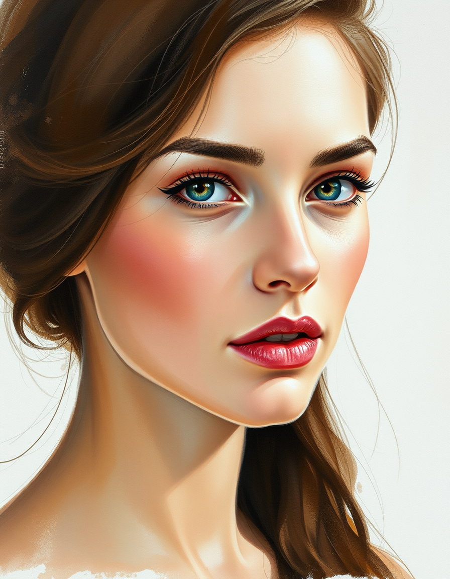 Portrait Into Paintings idea: painted portrait from photo, preserve face identity, flattering painterly lighting, originales bild in aquarell umwandeln , fine art portrait, soft br