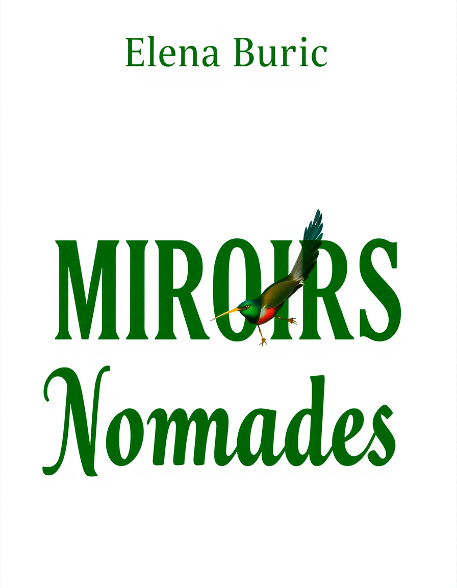 Book Covers idea: book cover composition, vertical 2:3 format, title-ready negative space at top, evocative subject, Book cover, with title MIROIRS NOMADES 1. Add shado
