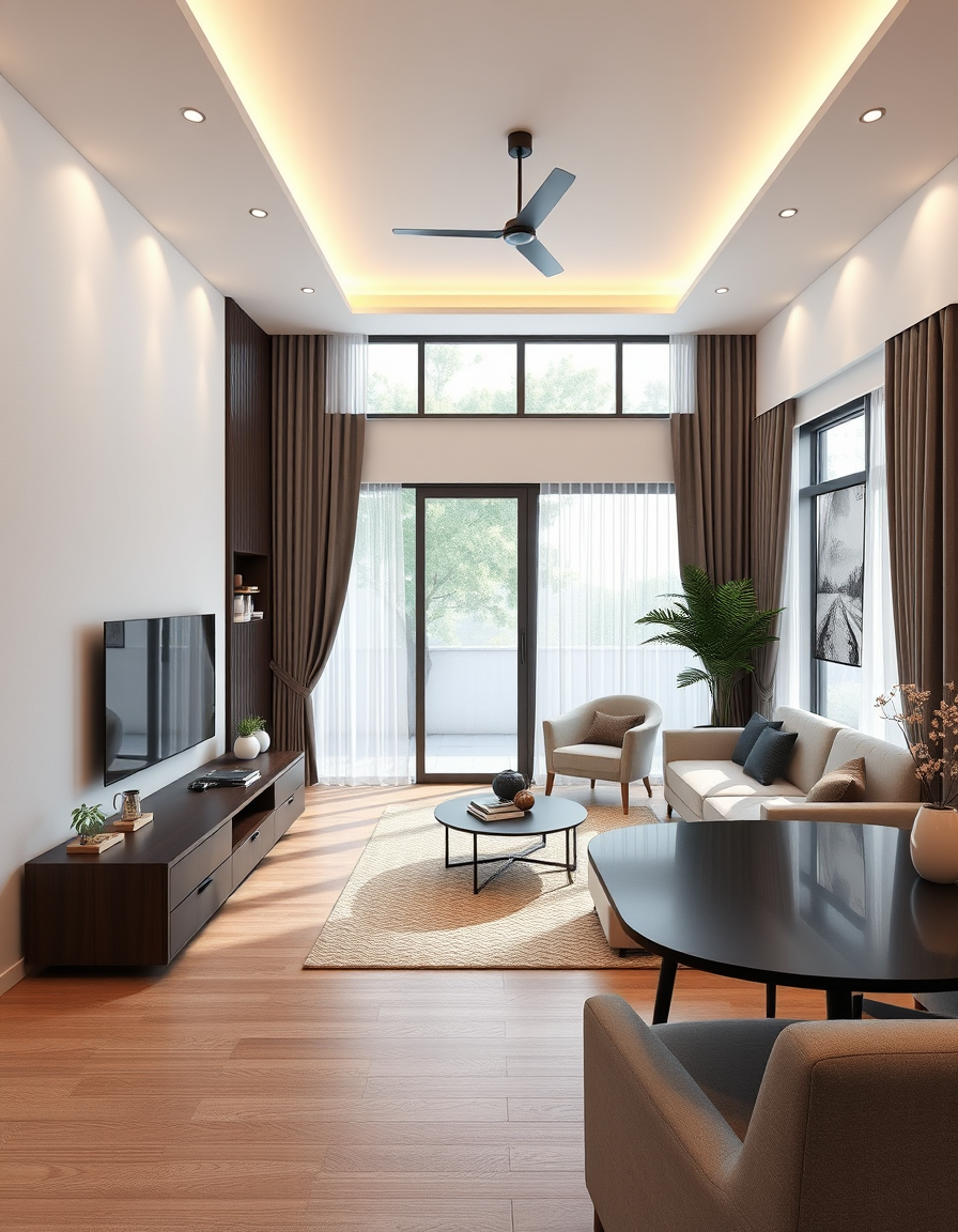 Interior Design idea: AI interior design, cohesive furniture layout decor and lighting, photorealistic interior render, Quero um Openspace em formato L. Cozinha, sala de ja